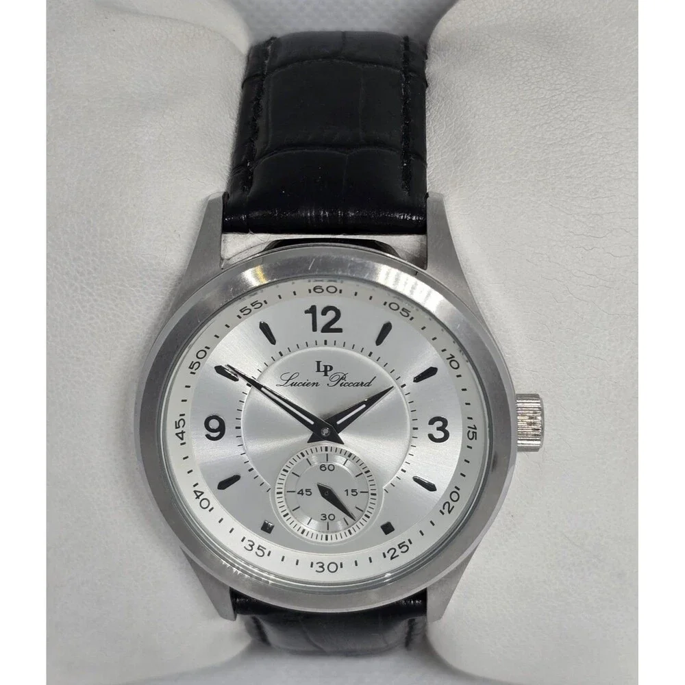 Men's Lucien Piccard Grande Dress Round Small Second Hand Silver Tone Watch 13